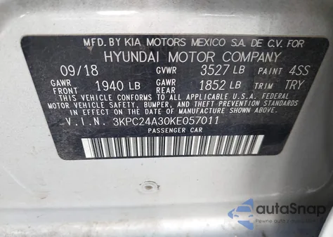 2019 Hyundai Accent Se from USA, damaged, VIN 3KPC24A30KE057011